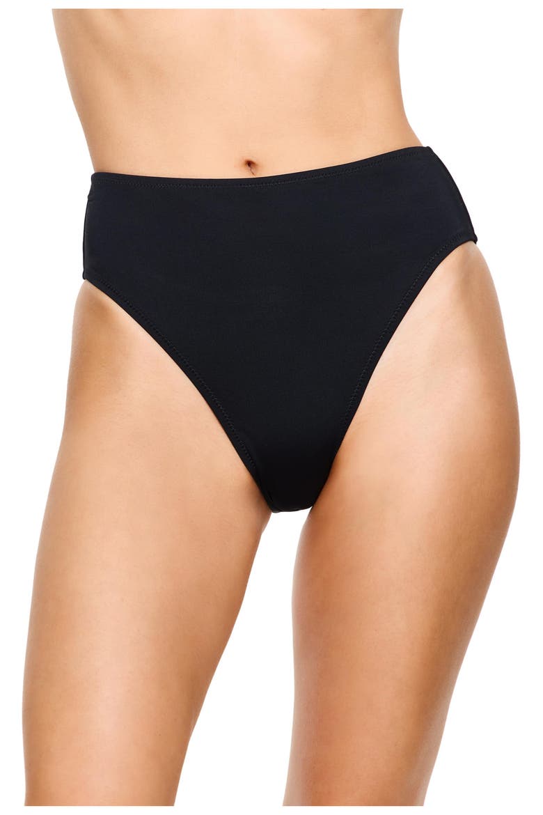 Solid Black High Waist Bikini Bottom Swimsuit, Main, color, Black
