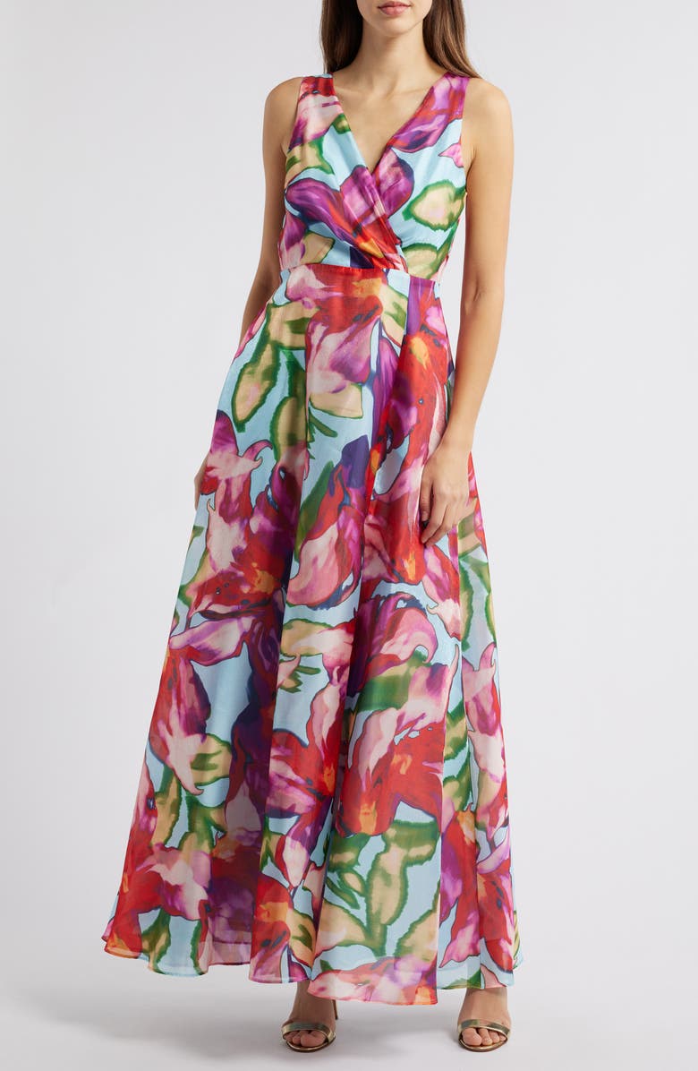 Julia Jordan Floral Sleeveless A-Line Gown, Main, color,