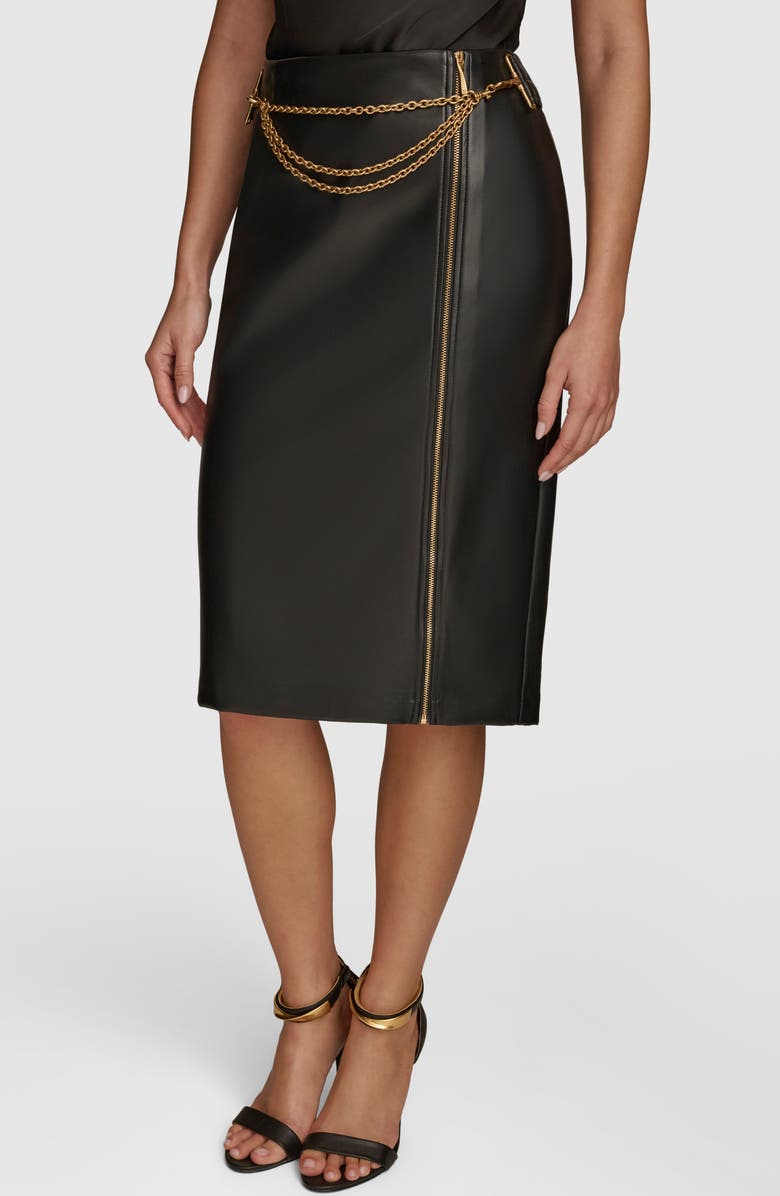 Donna Karan New York Chain Detail Faux Leather Skirt, Main, color, 