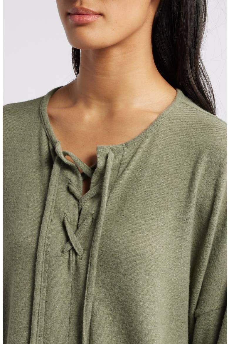 Lace-Up Knit Top, Alternate, color, OLIVE