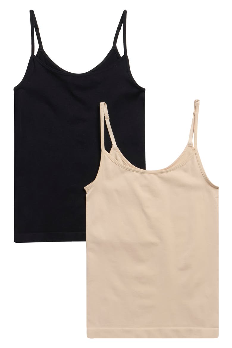 Seamless Assorted 2-Pack Layering Camisoles, Main, color, BLACK- BEIGE SMOKE