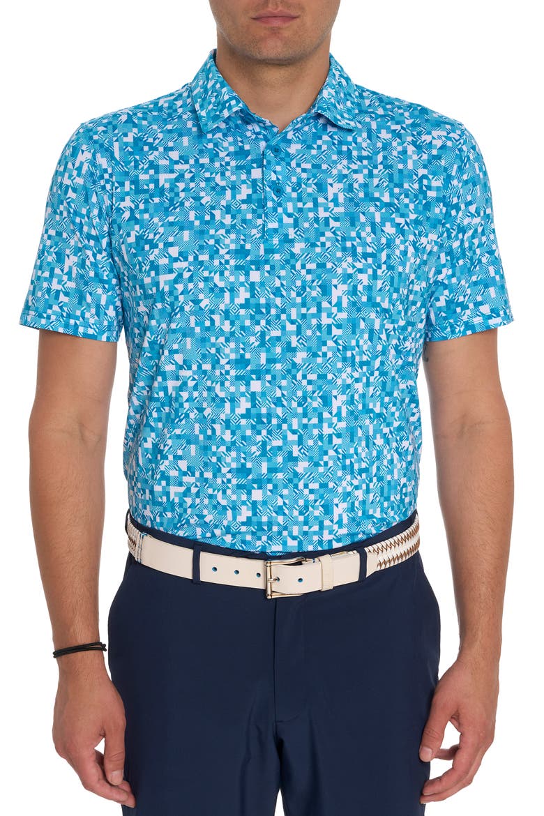 Wooderson Geo Print Performance Golf Polo, Main, color, JADE GREEN