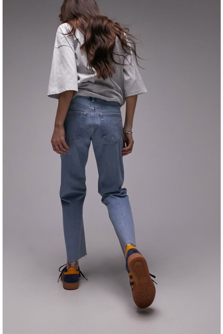 Raw Hem Mid Rise Straight Leg Jeans, Alternate, color, LIGHT BLUE