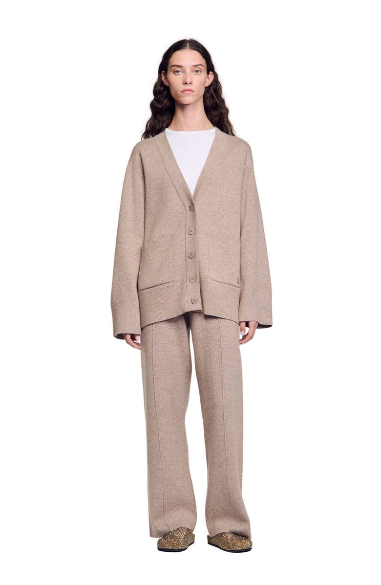 SANDRO Long rhinestone cardigan, Main, color, 