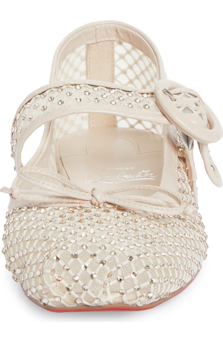 Christian Louboutin Mamastrapitna Crystal Embellished Mesh Flat, Alternate, color, Leche Silk/ Lin Leche