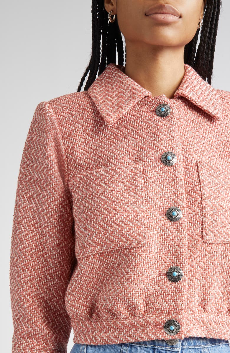 L'AGENCE Jia Tweed Crop Jacket, Alternate, color, Burnt Coral/ Ivory