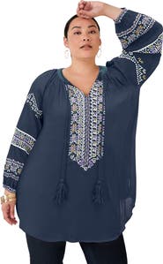 June + Vie Embroidered Peasant Blouse