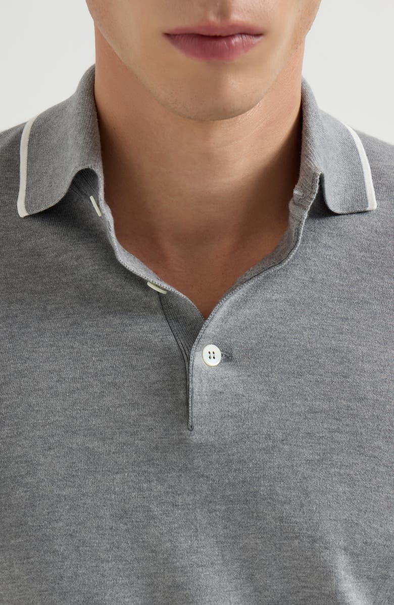 Brunello Cucinelli Cotton and cashmere knit polo, Alternate, color, Dark Grey