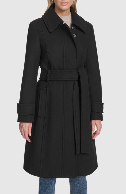 Andrew Marc Lawley Wool Blend Belted Trench Coat In Black