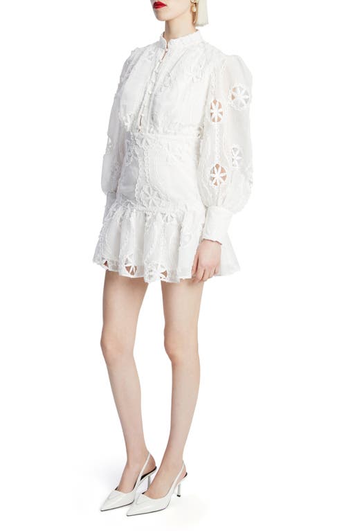 Bardot Remy Long Sleeve Floral Lace Minidress In Orchid White