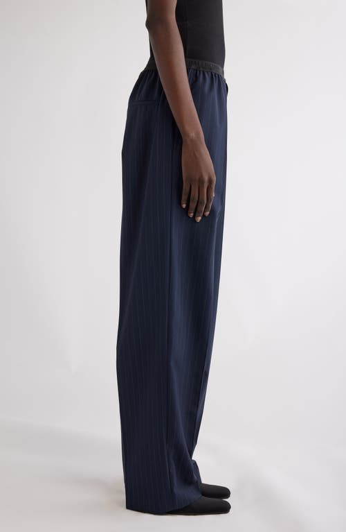 Balenciaga Pinstripe Wool Pull-on Pants In 4100 Dark Navy