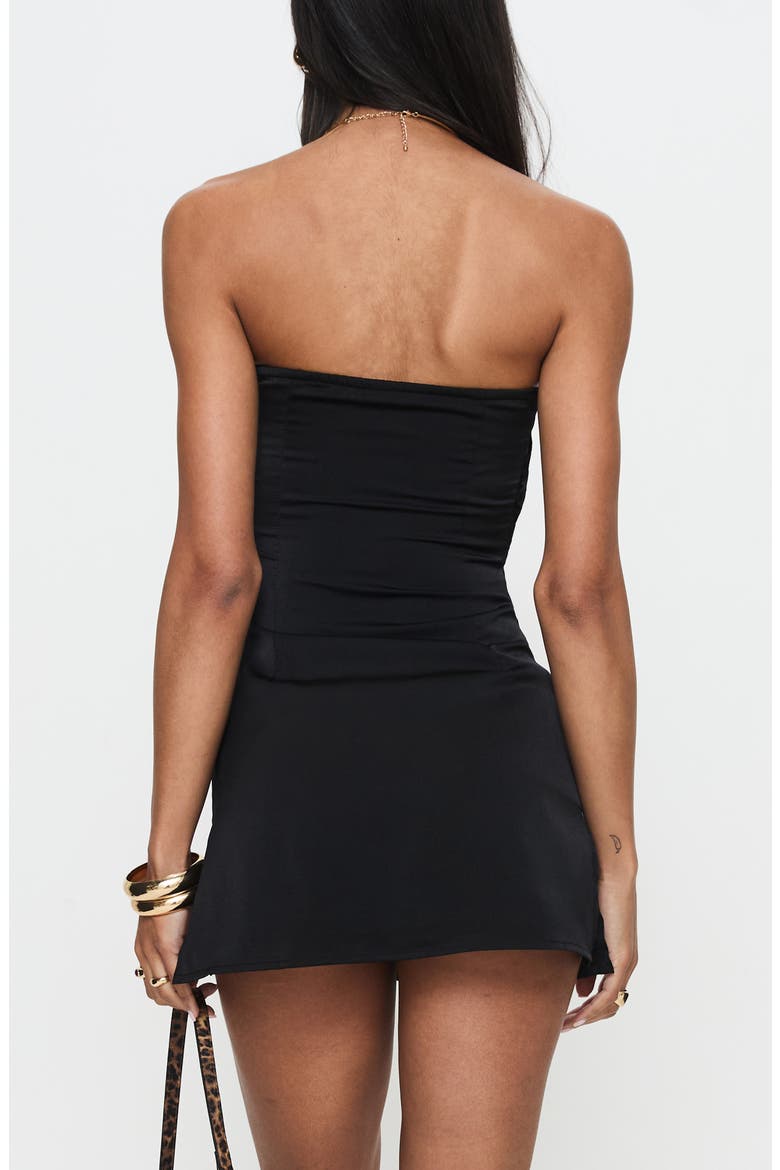 Irena Strapless Satin Minidress, Alternate, color, BLACK