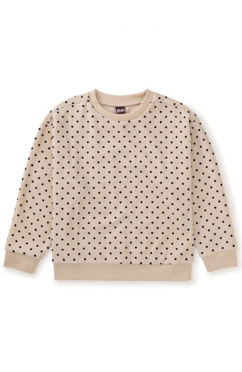 Tea Collection Relaxed Velour Pullover in Dot In Almond 