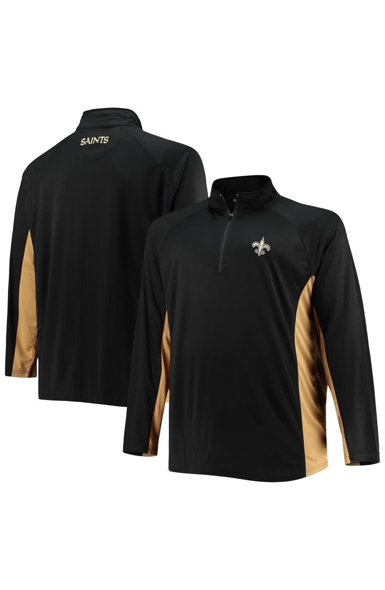 FANATICS Men's Fanatics Branded Black/Gold New Orleans Saints Big & Tall Polyester Quarter-Zip Raglan Jacket, Main, color, 