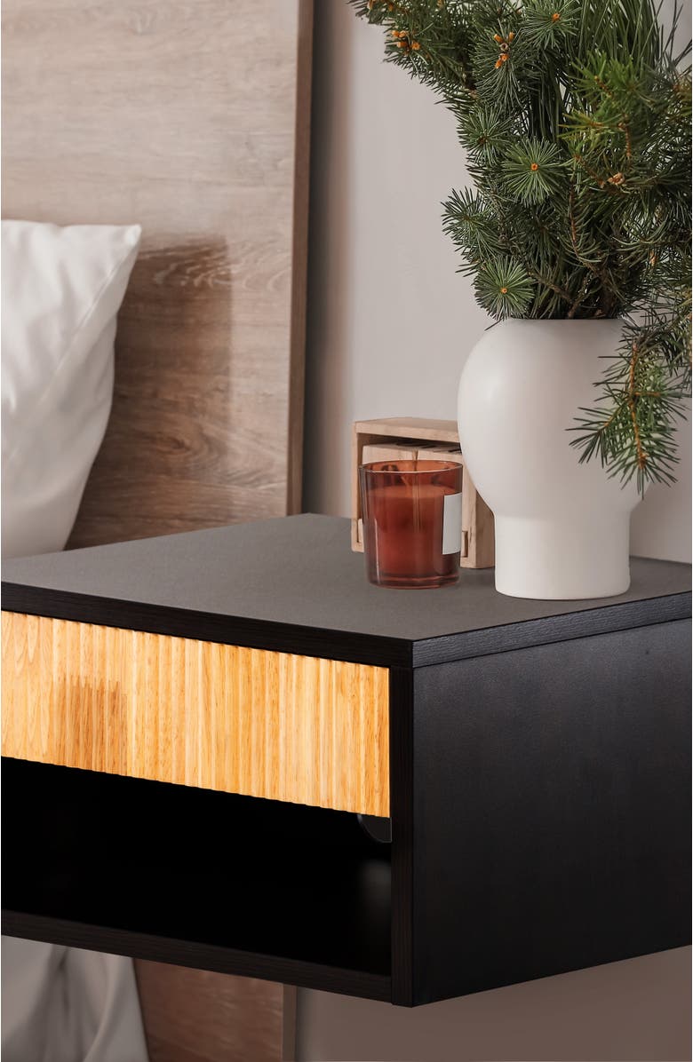 JONATHAN Y Elise Classic Contemporary Floating Wall Mounted Nightstand with Soft-Close Tambour Drawer and Cable Hole, Alternate, color, Black/Light Oak