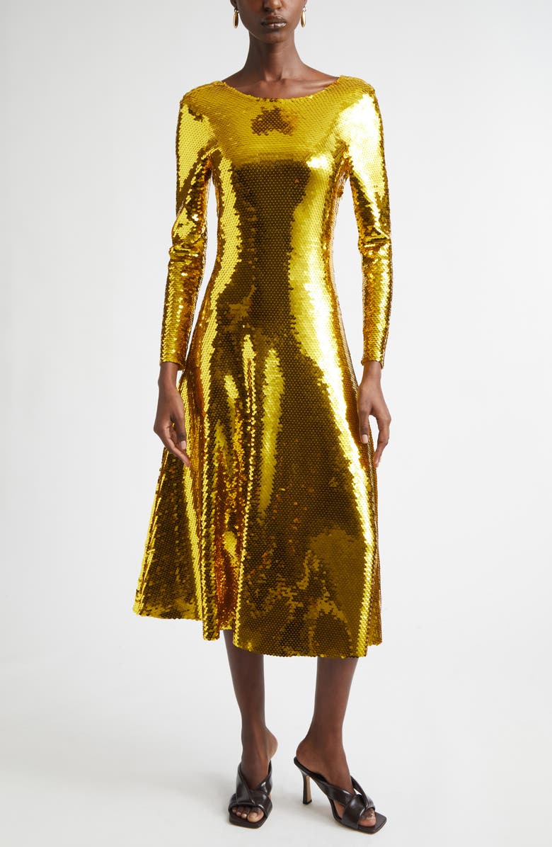 Bottega Veneta Long Sleeve Paillette Cocktail Dress, Main, color, 8480 Gold