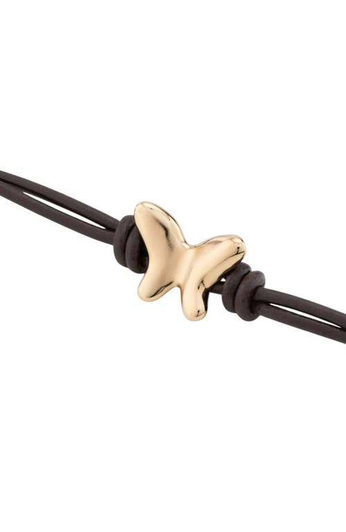 Unode50 18k Gold-plated Bracelet With Leather Straps In Brown