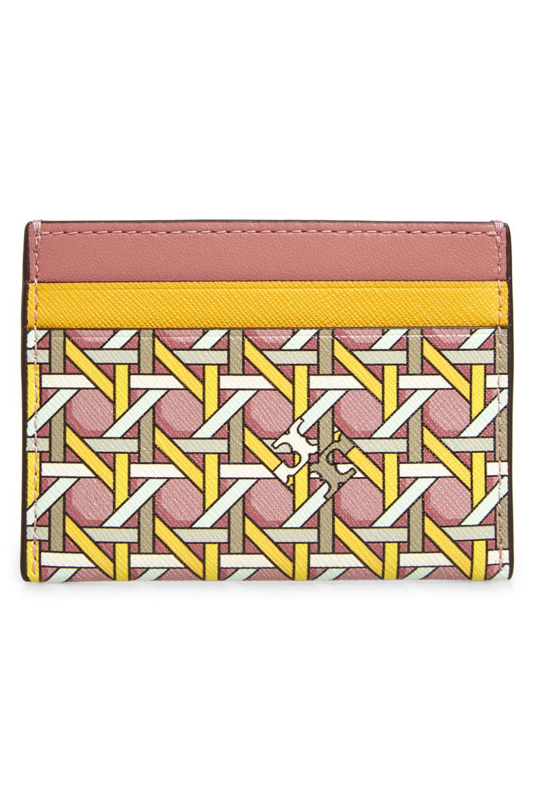 Robinson Rattan Print Leather Card Case, Alternate, color, ROSEHIP BASKETWEAVE