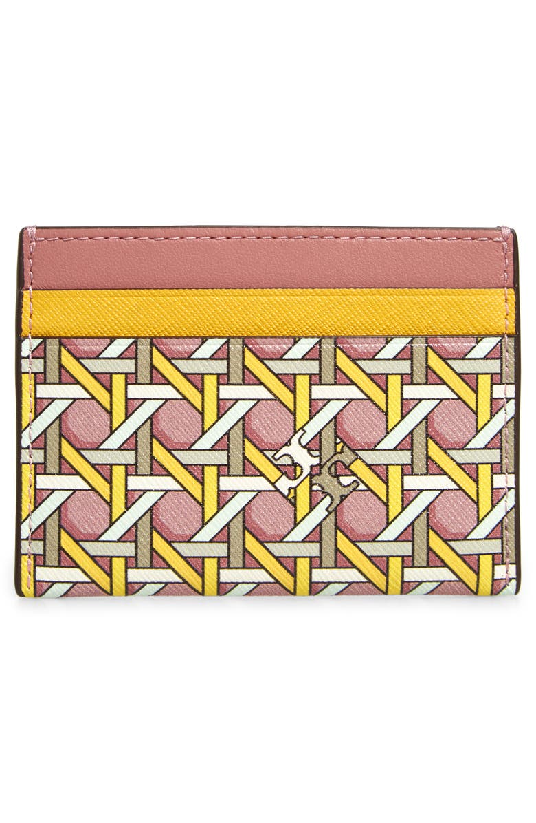 Tory Burch Robinson Rattan Print Leather Card Case, Alternate, color,