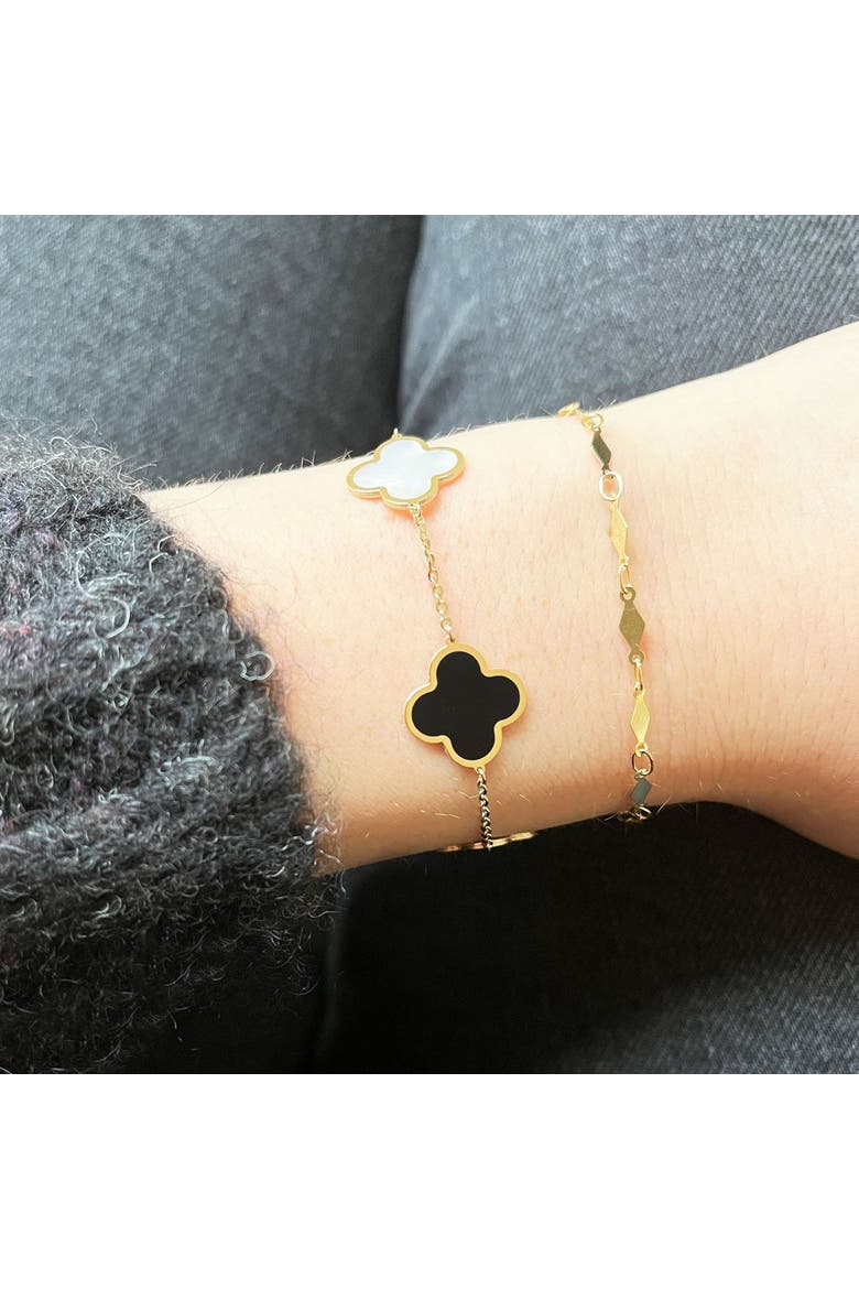 Large Mother of Pearl and Onyx Mixed Clover Bracelet, Alternate, color, Mother of Pearl and Onyx