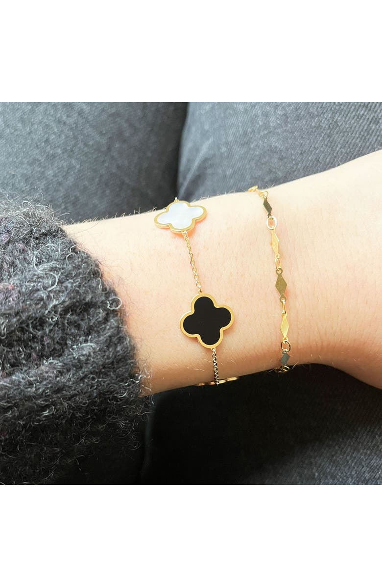 The Lovery Fine Jewelry Large Mother of Pearl and Onyx Mixed Clover Bracelet, Alternate, color, Mother Of Pearl And Onyx