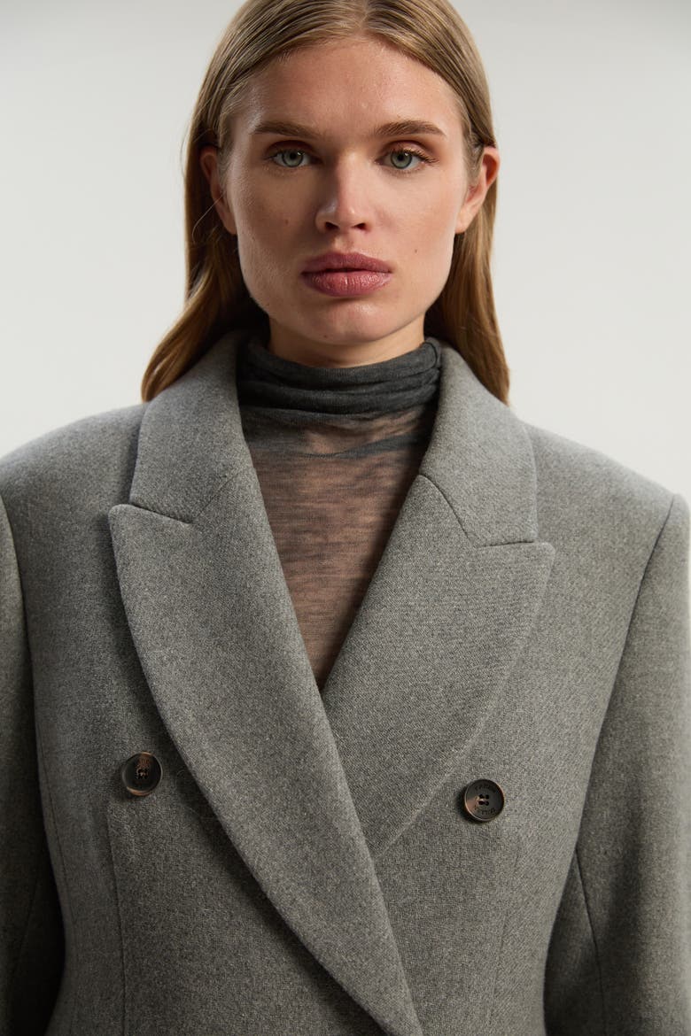 Wool Double Breasted Tailored Maxi Coat, Alternate, color, Grey Marl