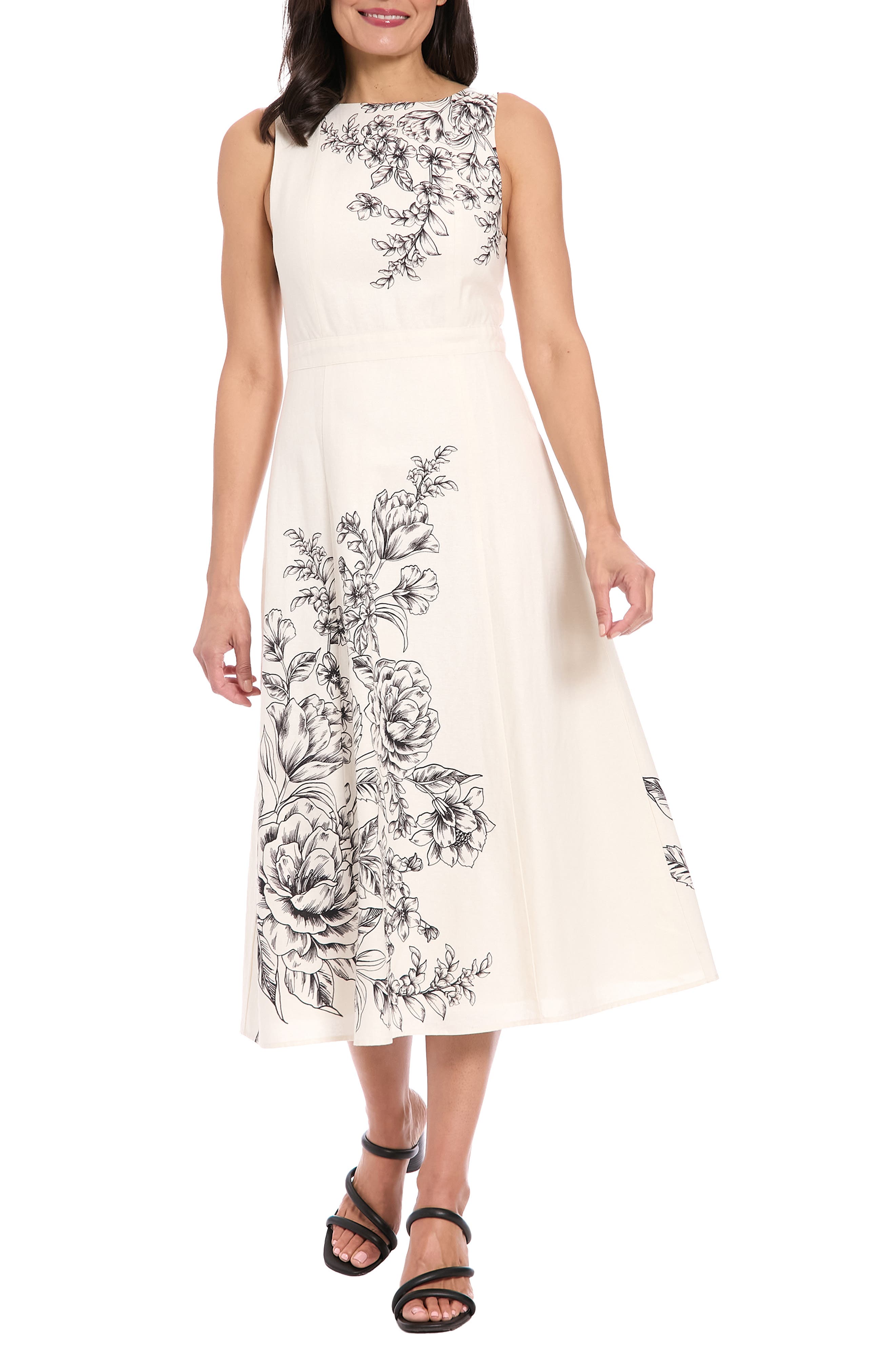 London Times Placement Print Midi Dress