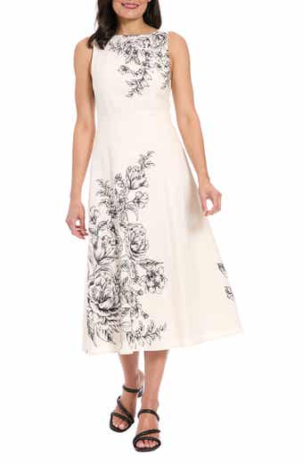 London Times Placement Print Midi Dress