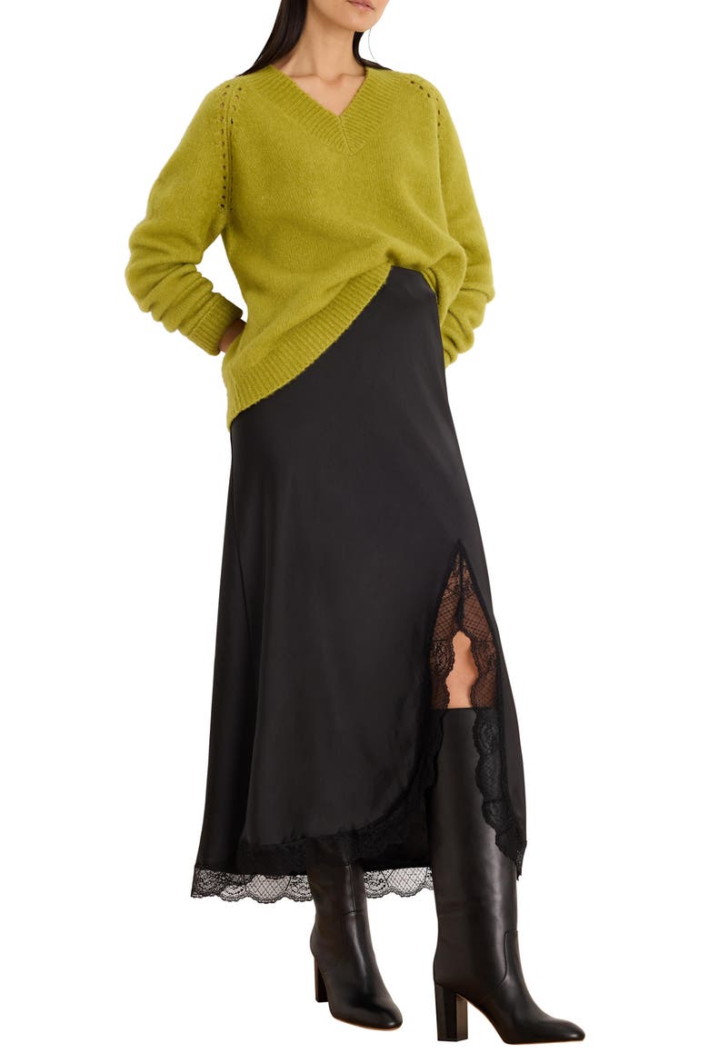 Day Gloss Lace Trim Midi Skirt, Alternate, color, BLACK ONYX
