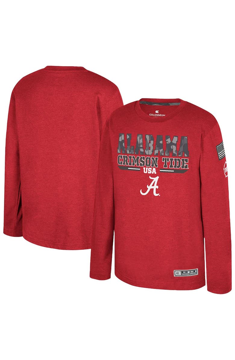 COLOSSEUM Youth Colosseum Heather Crimson Alabama Crimson Tide OHT Military Appreciation Oorah Long Sleeve T-Shirt, Main, color,