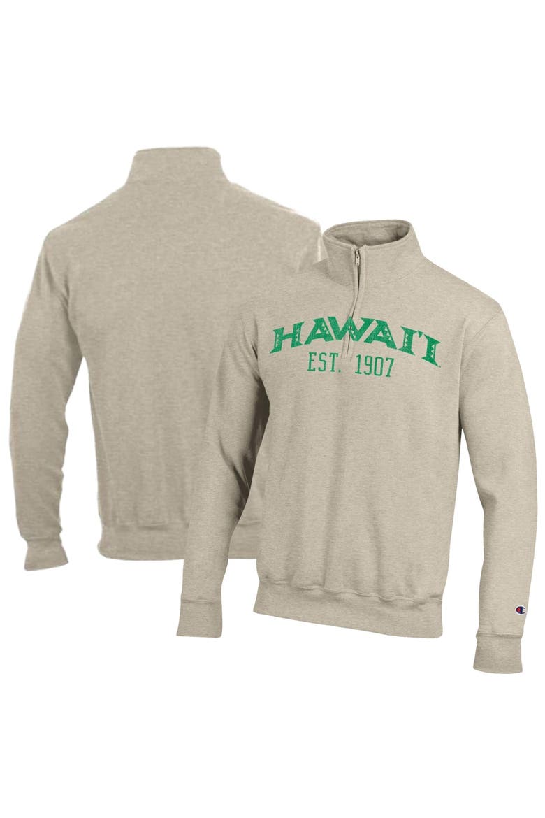 Men's Champion  Cream Hawaii Rainbow Warriors Established Date Quarter-Zip Pullover, Main, color, Cream
