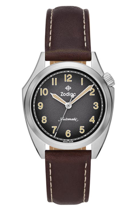 Field Olympos Automatic Leather Watch, 40mm