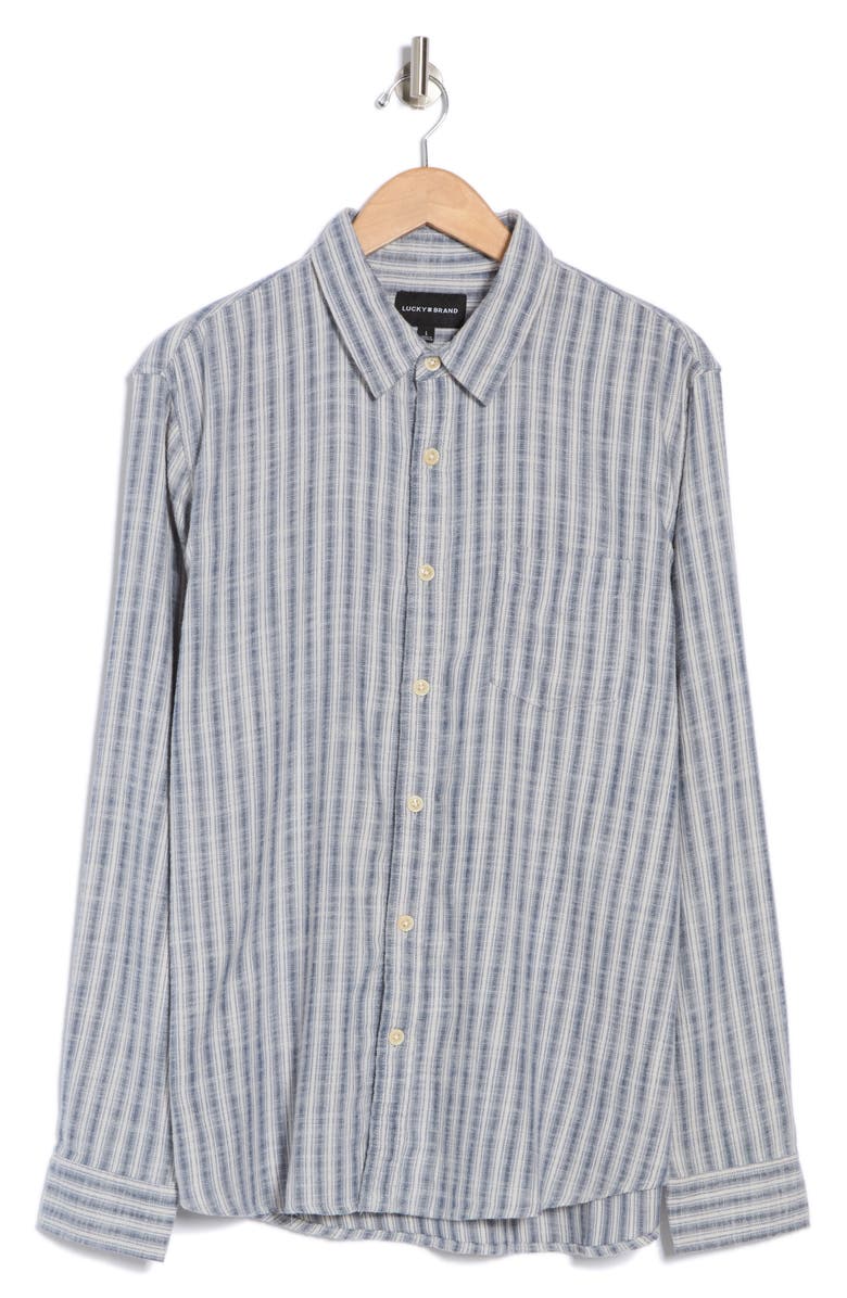 Lucky Brand Stripe Ballona Cotton Button-Up Shirt, Alternate, color, Blue Stripe