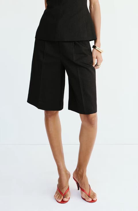 Straight Linen Blend Bermuda Shorts