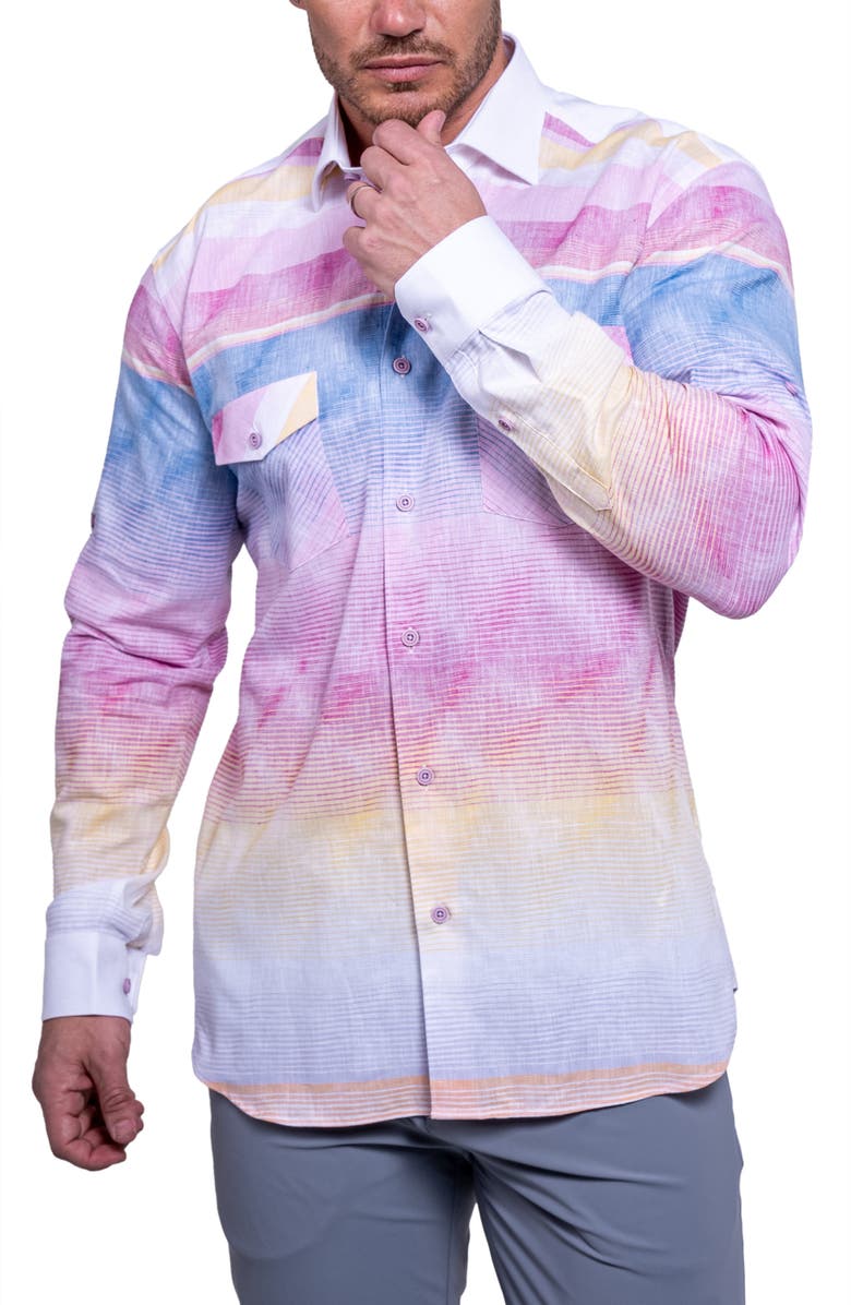 Maceoo Archimedes Resistance Contemporary Fit Button-Up Shirt, Alternate, color, Purple