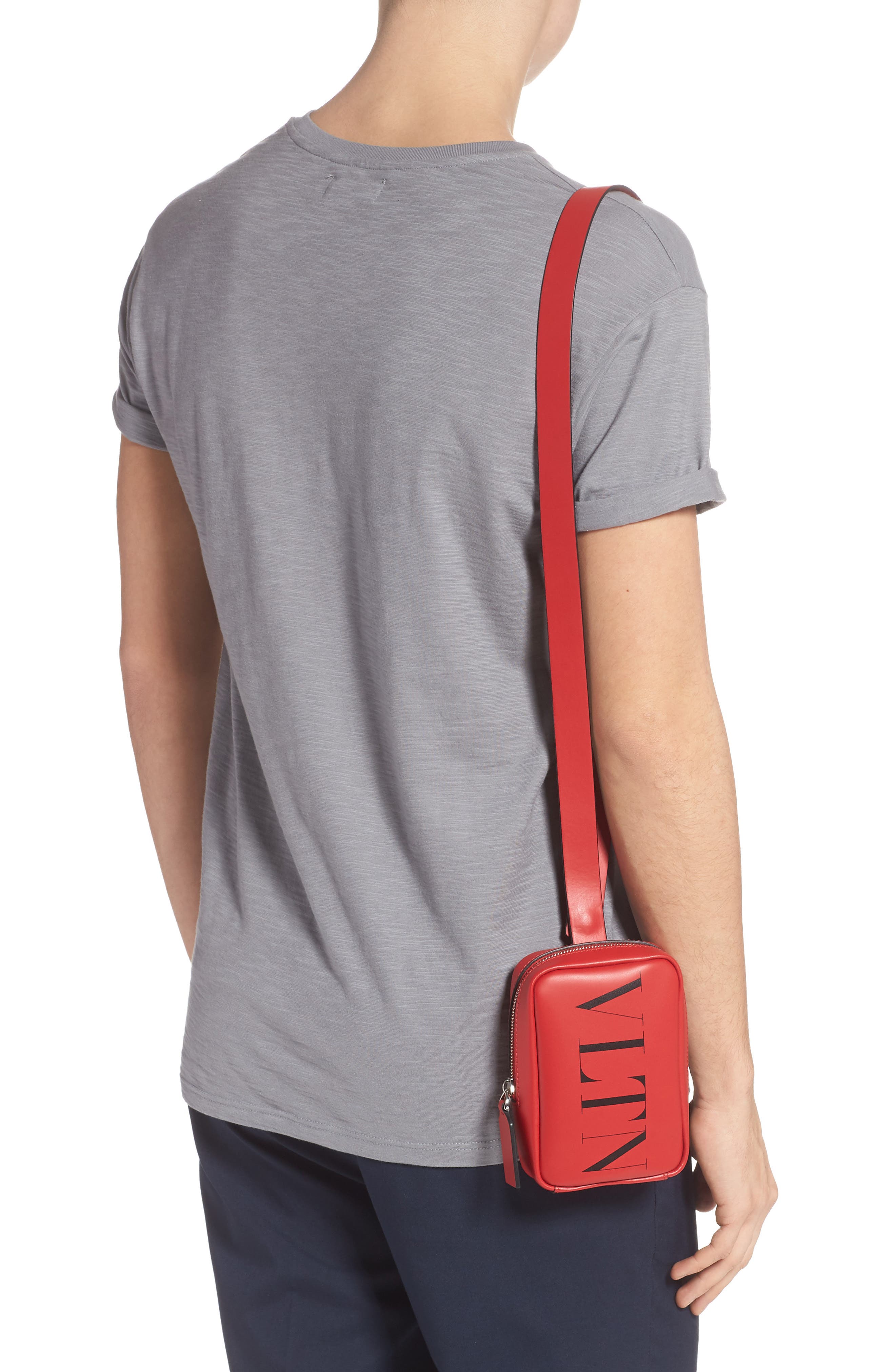 Valentino Logo Shoulder Pouch, Alternate, color, RED