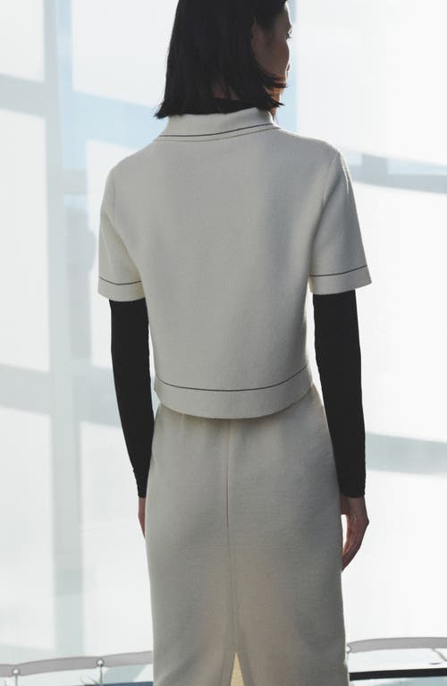 Shop Mango Contrast Trim Crop Cardigan In Ecru