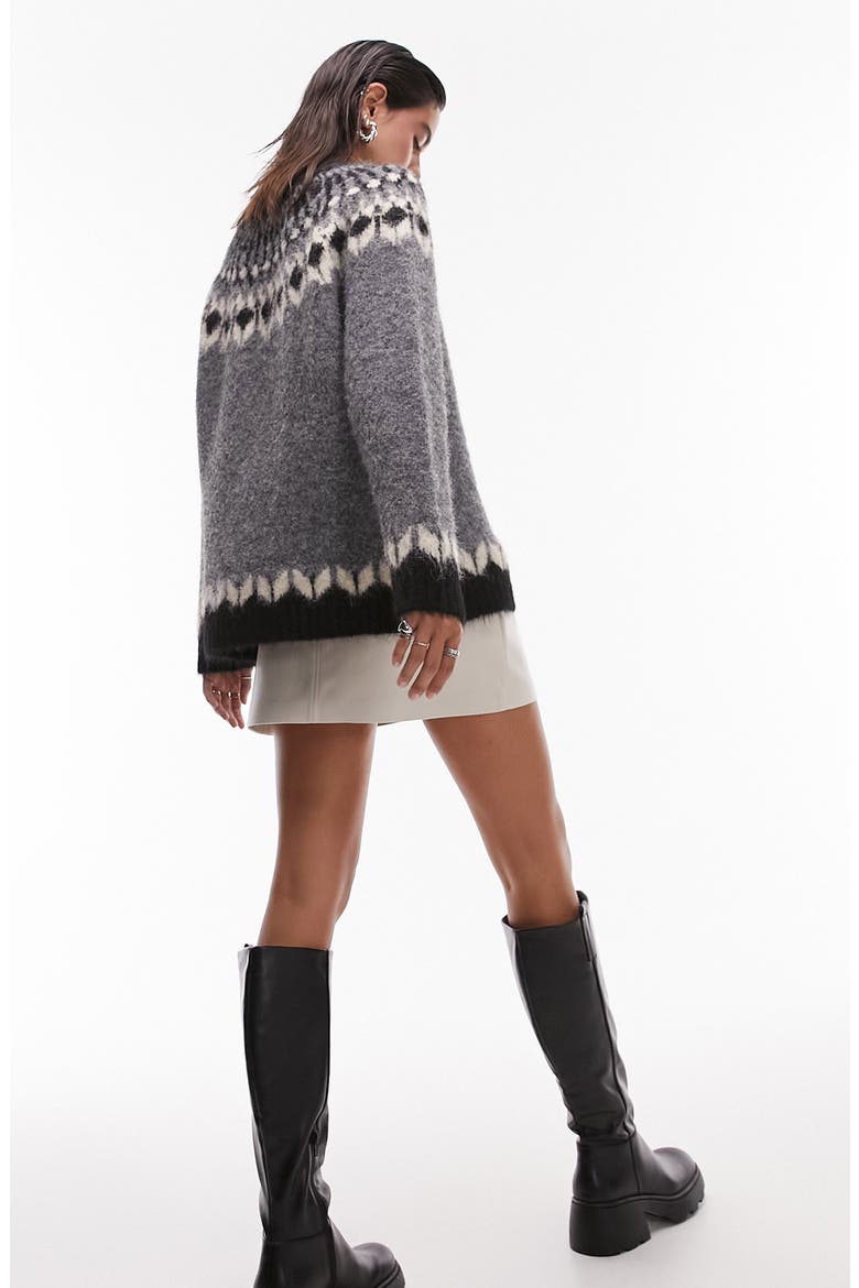Fuzzy Fair Isle Sweater, Alternate, color, GREY