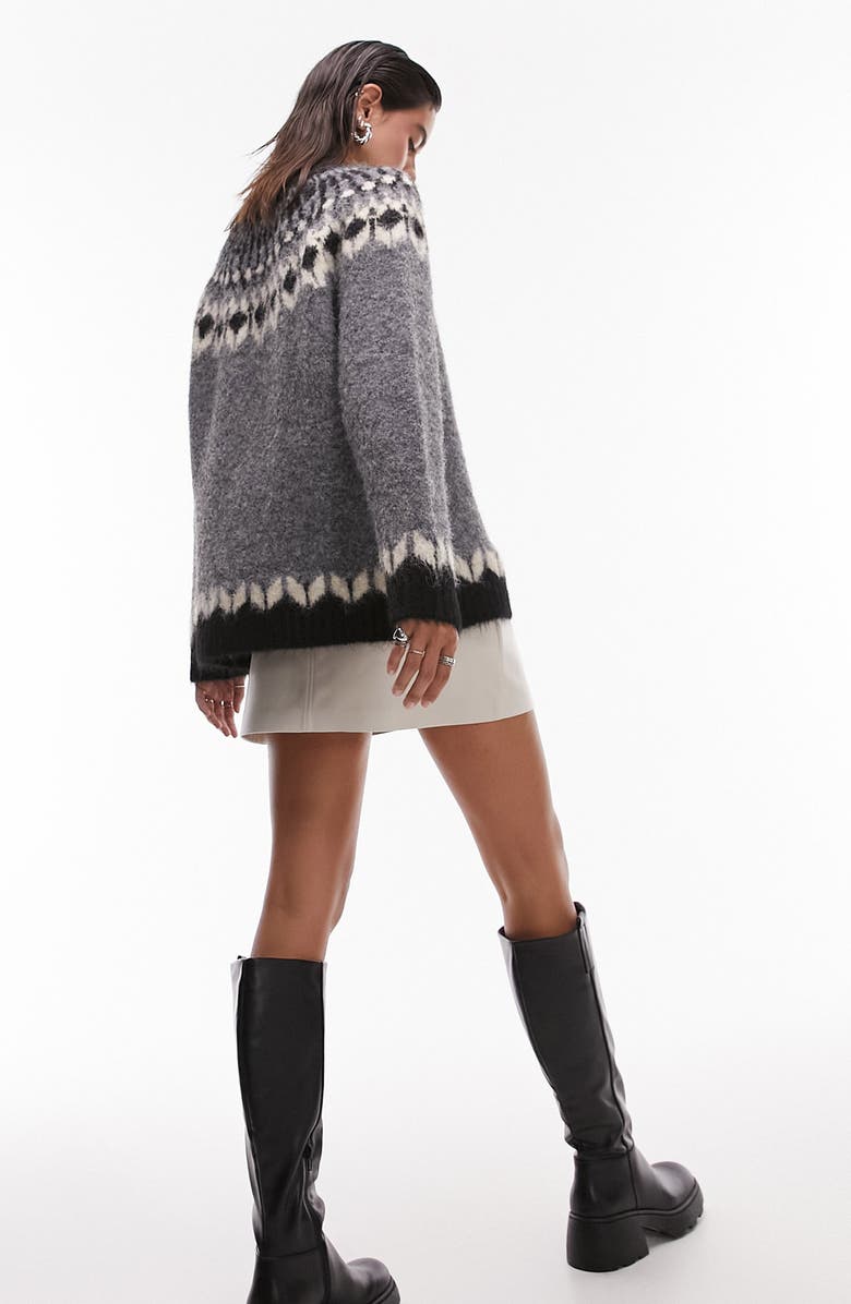 Topshop Fuzzy Fair Isle Sweater, Alternate, color, 