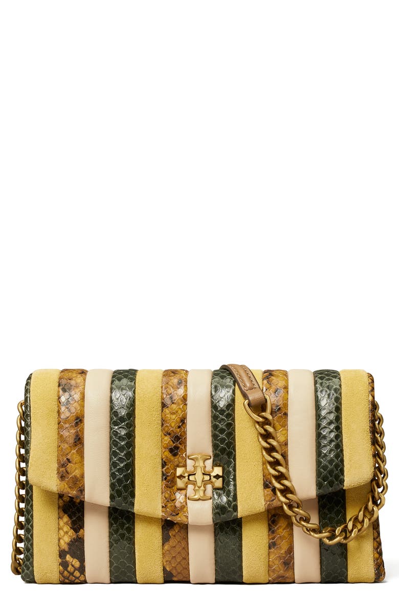 Tory Burch Kira Exotic Stripe Leather Wallet on a Chain, Main, color,
