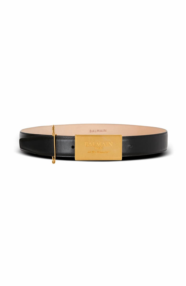 Balmain Leather Belt With Safety Pin, Main, color, Black