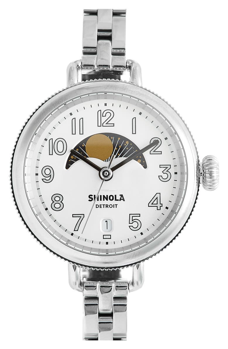 Shinola The Birdy Moon Phase Bracelet Watch, 34mm, Main, color, 