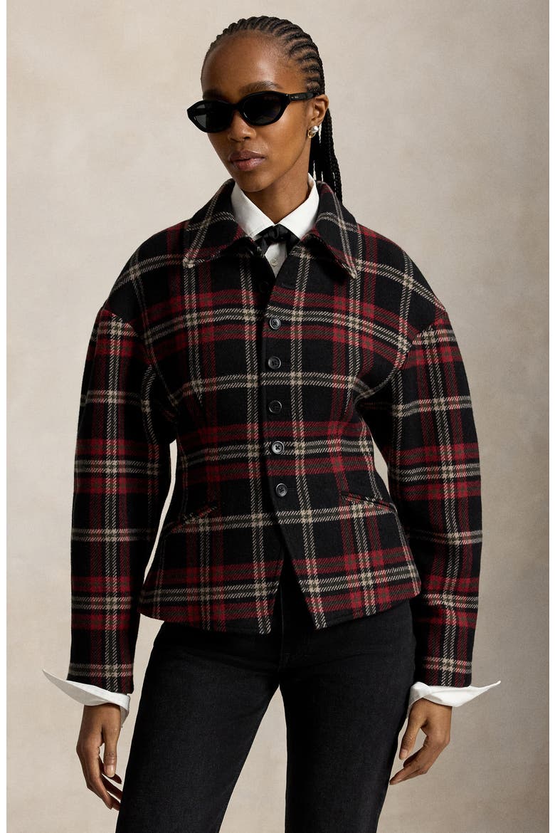 Plaid Tweed Sculpted Jacket, Alternate, color, RED