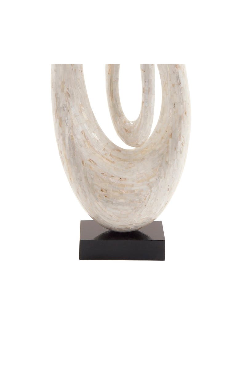 WILLOW ROW White Mother of Pearl Swirl Abstract Sculpture with Black Base, Alternate, color, White