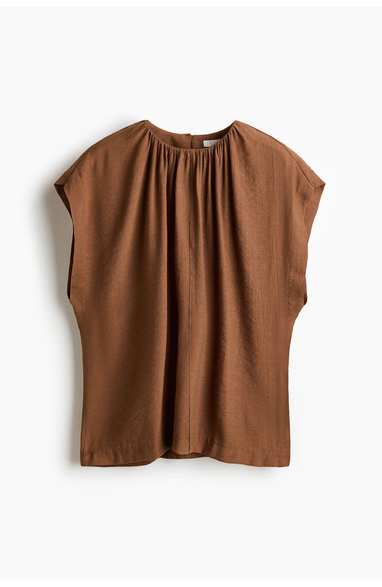 H&M Oversized Gathered Blouse, Main, color, Brown