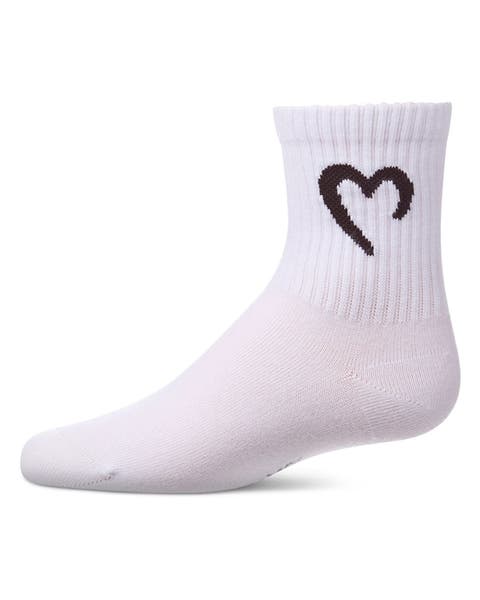 Ribbed Pointelle Crew Sock with Open Heart  Graphic