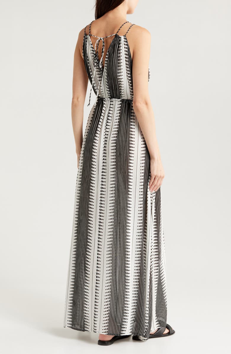 Elan Crinkle Gauze Cover-Up Maxi Dress, Alternate, color, Black/ White Kenya