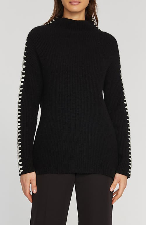 Elie Tahari The Alia Whipstitch Turtleneck Cashmere Sweater in Noir Black  product