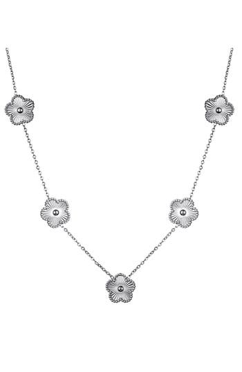 Adornia Tarnish Resistant Silver 5-leaf Clover Station Necklace In Silver