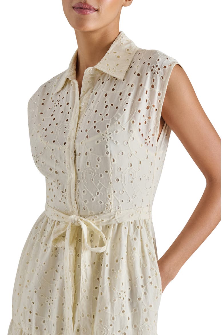 Clover Embroidered Eyelet Sleeveless Tiered Shirtdress, Alternate, color, MARSHMALLOW